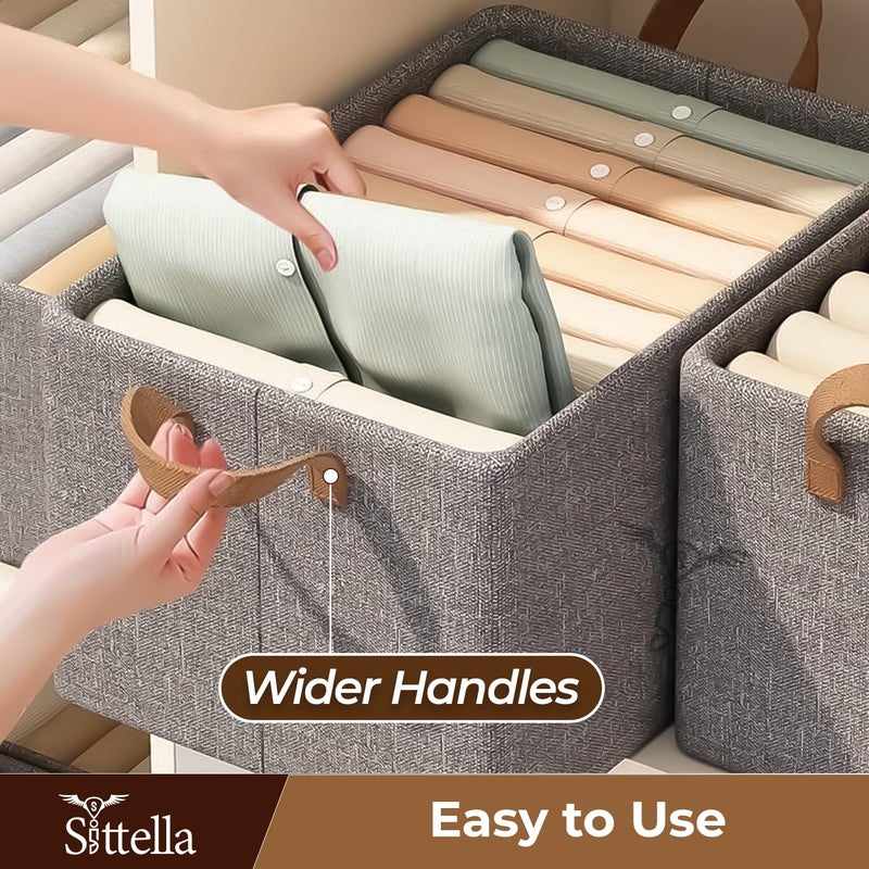 SITTELLA 4 Pieces Foldable Wardrobe Organizer with Durable Handle Stuff Storage Box Closet Drawer Organizers for Clothes Toys Books Blanket Grey - Image 4