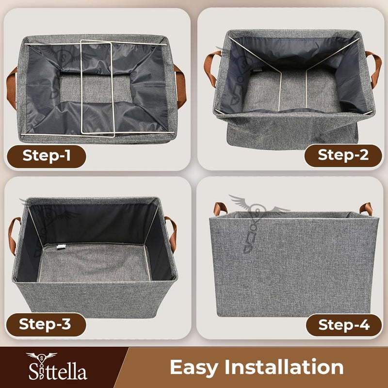 SITTELLA 4 Pieces Foldable Wardrobe Organizer with Durable Handle Stuff Storage Box Closet Drawer Organizers for Clothes Toys Books Blanket Grey - Image 5