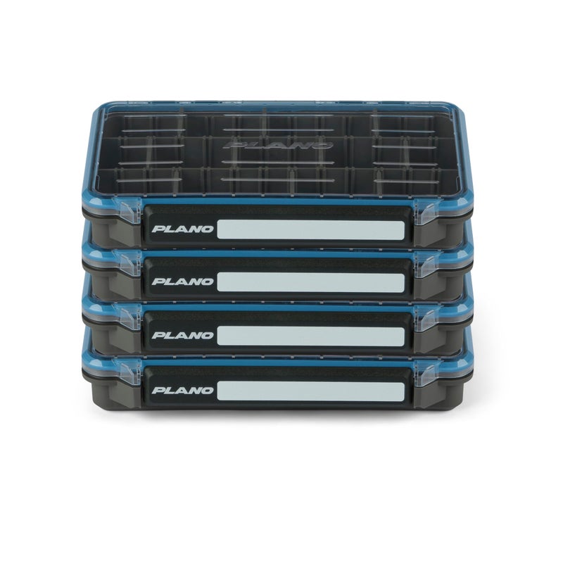 Plano StowAway 3600 Waterproof Stow Tackle Box, 4-Pack, IPX7 Waterproof Rating, with Rustricor, Single Latch Design, Transparent DuraView Lid, Storage for Fishing Bait, Lures and Gear - Image 1