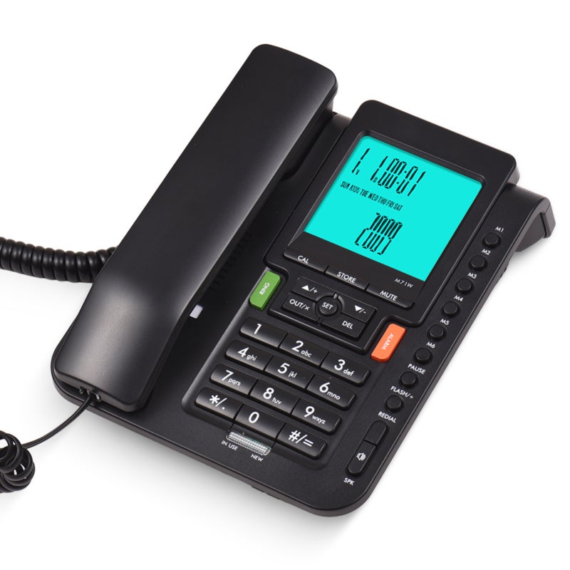 Corded Phone Desk Landline Phone Telephone DTMF/FSK Dual System One Button Memory Button Support Hands-Free/Redial/Flash/Speed Dial/Ring Volume Control High Quality Sound Real-time Date Large Screen for Elderly Seniors Home Office Business Hotel Blac - Image 1