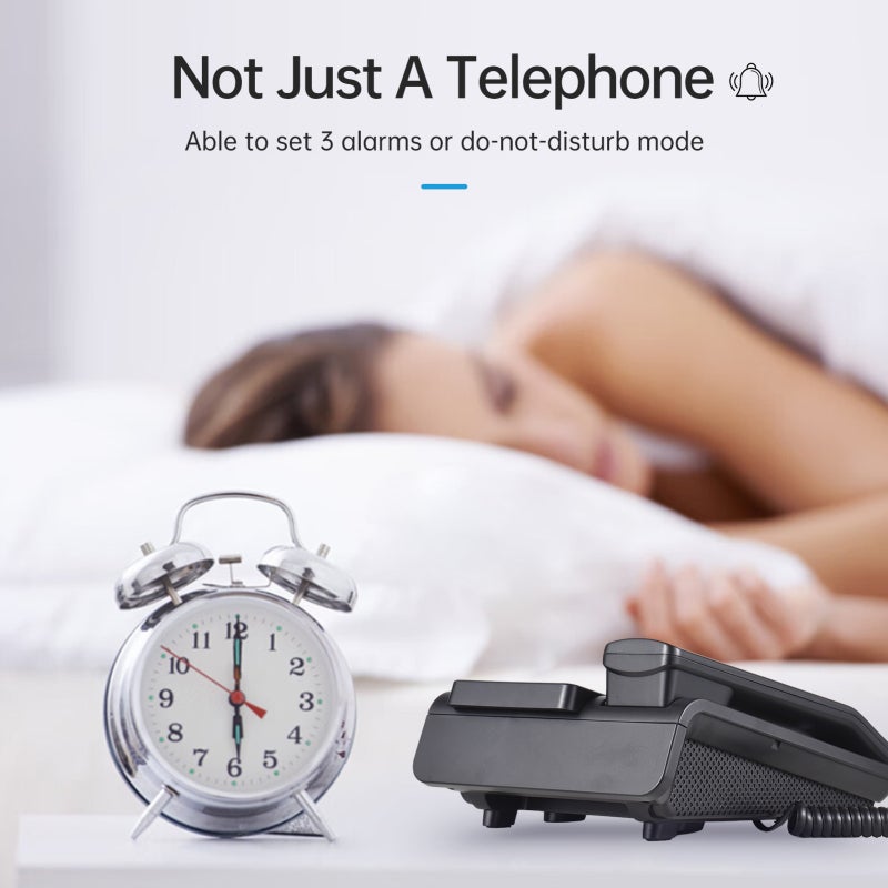 Corded Phone Desk Landline Phone Telephone DTMF/FSK Dual System One Button Memory Button Support Hands-Free/Redial/Flash/Speed Dial/Ring Volume Control High Quality Sound Real-time Date Large Screen for Elderly Seniors Home Office Business Hotel Blac - Image 2