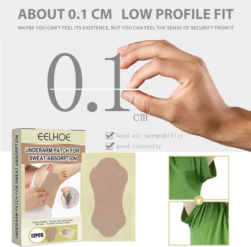 JDLYEVER Underarm Sweat-Absorbing Stickers Underarm Anti-Perspirant Stickers Invisible Long-Lasting Anti-Sweat Sweat-Absorbing Stickers Ultra-Thin Summer Anti-Perspirant Pads Stay Dry 12Pcs - Image 2