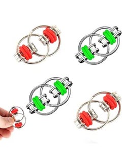 Generic Fidget Toys Sensory Bike Chain: Novelty Fidgets Toy Set Key Flippy Chain Toys - Simple Dimple Fidget Rings Toy Pack for Anxiety Stress Relief | Finger Blocks Toys for Adults Boys Girls Kids 4 Pieces 