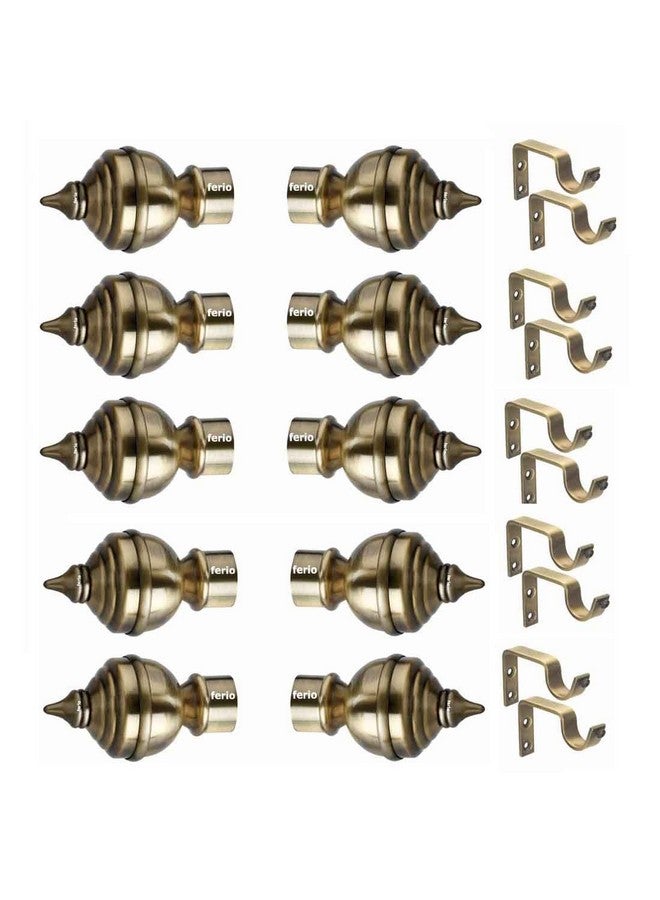 FERIO Ferio Stainless Steel Curtain Brackets and Curtain Finials for Door and Window Curtain Fitting Accessories Brass Antique (Curtain Rod Holder - 10 Pic and Finials - 10 Pic ) - Image 1