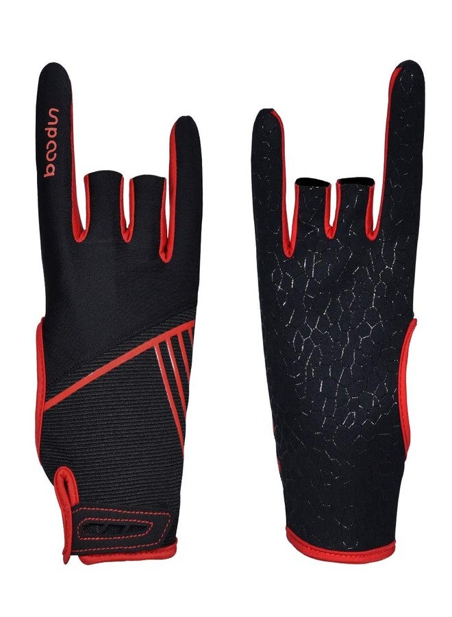 Mumian Professional Anti-Skid Bowling Gloves Comfortable Bowling Accessories Semi-Finger Instruments Sports Gloves Mittens for Bowling (Black Red, L) - Image 1