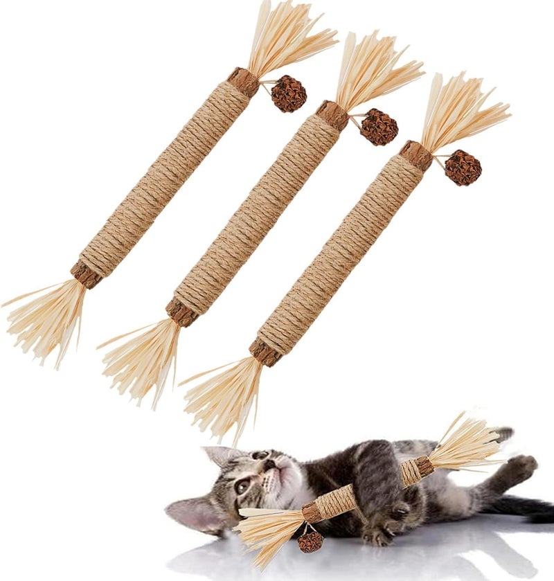 UREVO 3 PCS Natural Silvervine Sticks Cat Toy - Catnip Dental Chew Toy for Kittens - Image 1
