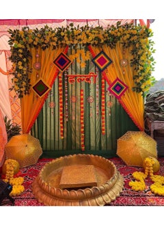 SP SELLPLUS Sellplus Backdrop Setup for Mehndi haldi Marrige Pooja ganpati Home Decoration Combo of Marigold Strings Set 46 