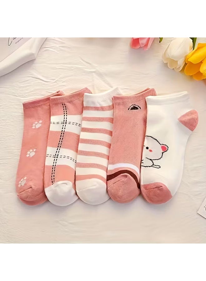 Zeemey Female cartoon rabbit socks set of 10 pairs. Cute, breathable, invisible stockings. Everyday versatile short stockings - Image 5