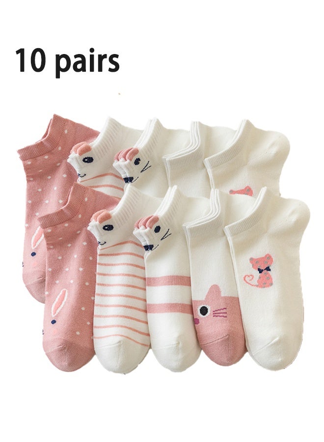 Zeemey Female cartoon rabbit socks set of 10 pairs. Cute, breathable, invisible stockings. Everyday versatile short stockings - Image 1