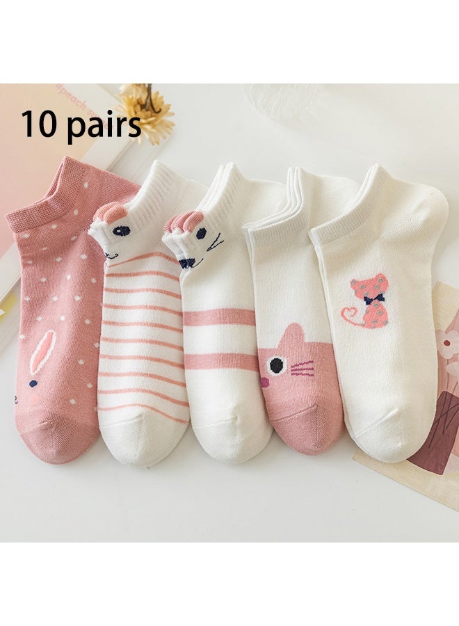 Zeemey Female cartoon rabbit socks set of 10 pairs. Cute, breathable, invisible stockings. Everyday versatile short stockings - Image 2