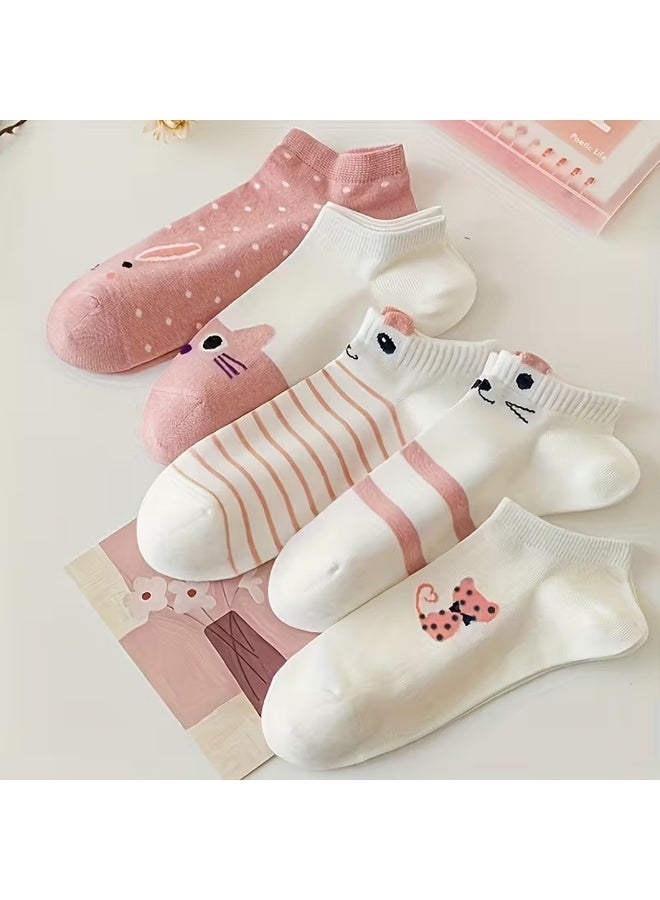 Zeemey Female cartoon rabbit socks set of 10 pairs. Cute, breathable, invisible stockings. Everyday versatile short stockings - Image 3