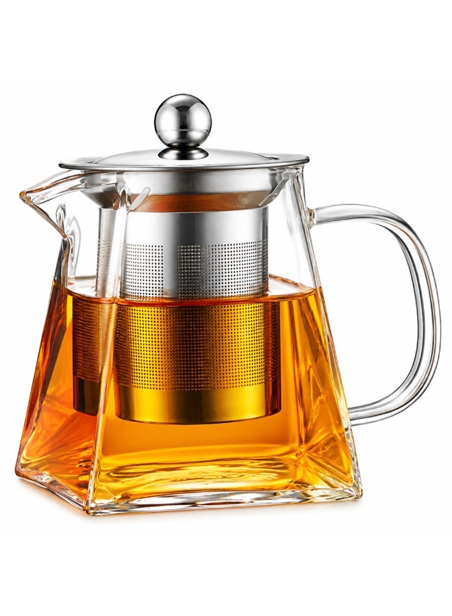 BERAM Glass Teapot with Removable 18/8 Stainless Steel Infuser – 550ml Borosilicate Glass Tea Kettle with Square Base, Stovetop Safe, Handcrafted Loose Leaf Tea Maker for Home or Office - Image 1
