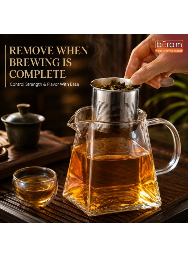 BERAM Glass Teapot with Removable 18/8 Stainless Steel Infuser – 550ml Borosilicate Glass Tea Kettle with Square Base, Stovetop Safe, Handcrafted Loose Leaf Tea Maker for Home or Office - Image 4