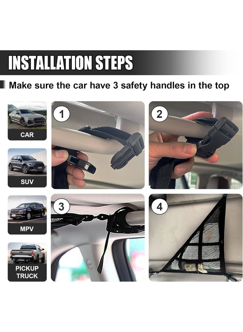 Luckam Car Ceiling Cargo Net, 3 Handle Roof Mounted Mesh Organizer with Adjustable Straps, Heavy-Duty Double-Layer Elastic Storage for SUV Truck Car Interior, Camping Road Trip Essentials(S) - Image 5