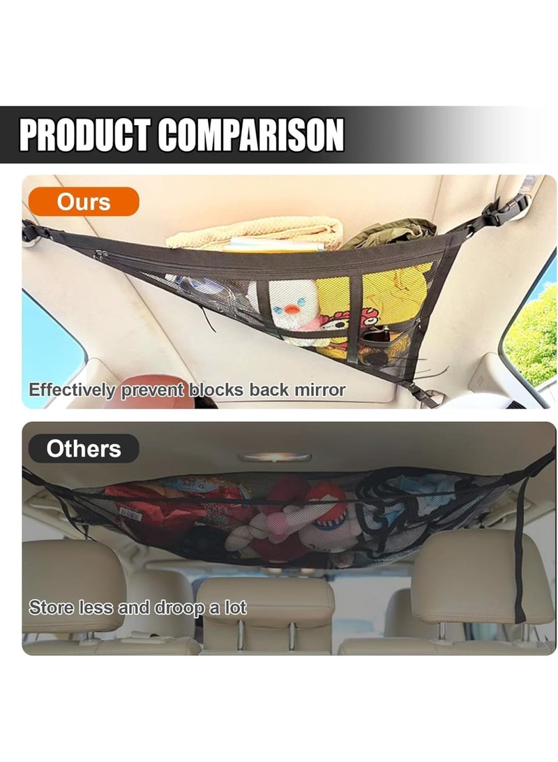 Luckam Car Ceiling Cargo Net, 3 Handle Roof Mounted Mesh Organizer with Adjustable Straps, Heavy-Duty Double-Layer Elastic Storage for SUV Truck Car Interior, Camping Road Trip Essentials(S) - Image 4