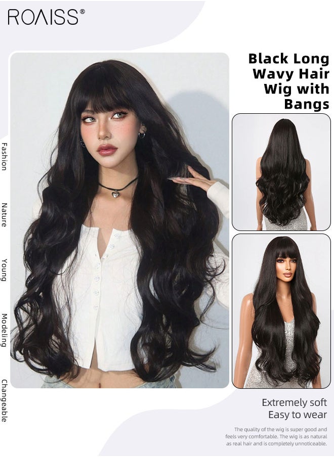 Black Long Wavy Hair Wig, Women's Natural Soft Synthetic Heat Resistant Hair Wig with bangs for Wedding Cosplay Party Daily Wear, 76cm (30 inches) - pzsku/ZD8FB08ECA5FF2544ED64Z/45/_/1722838304/f1e92cce-654a-4215-8e54-d2abb48a4c69