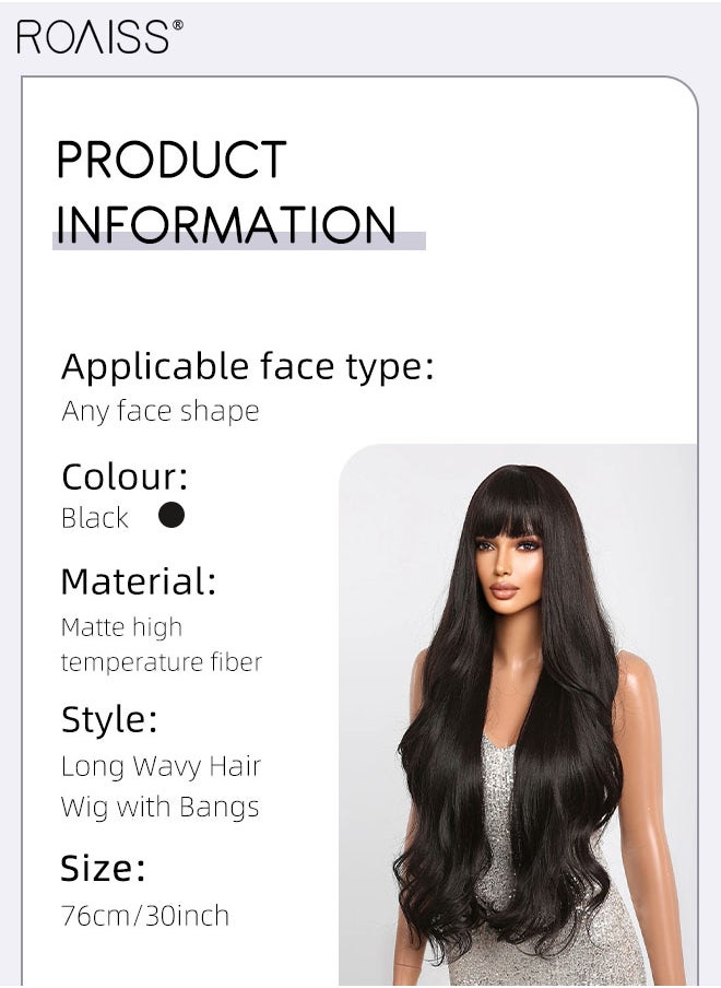 Black Long Wavy Hair Wig, Women's Natural Soft Synthetic Heat Resistant Hair Wig with bangs for Wedding Cosplay Party Daily Wear, 76cm (30 inches) - pzsku/ZD8FB08ECA5FF2544ED64Z/45/_/1722838306/736066ba-b777-4bf3-8877-abe27d06ba0a