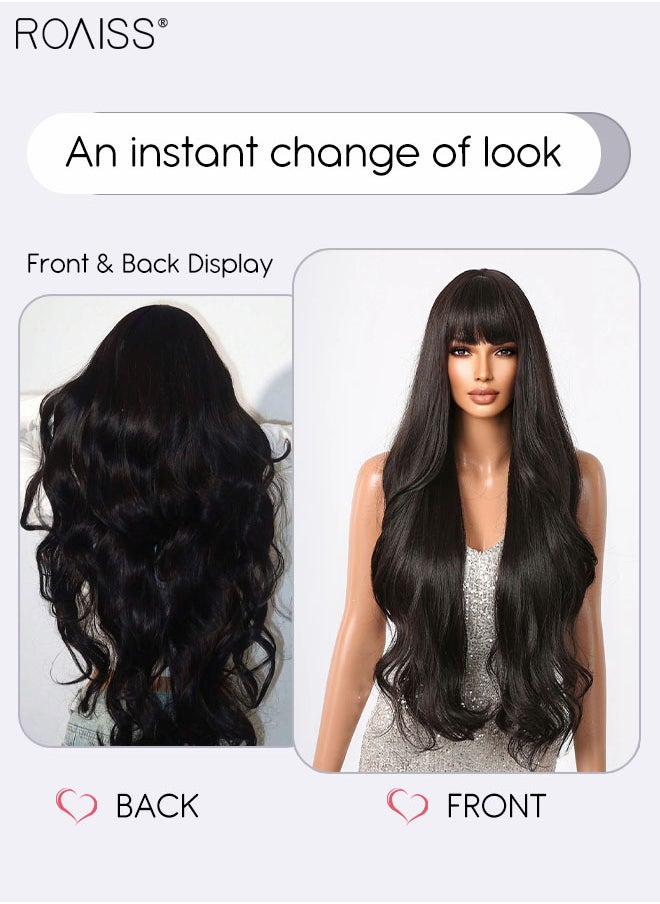 Black Long Wavy Hair Wig, Women's Natural Soft Synthetic Heat Resistant Hair Wig with bangs for Wedding Cosplay Party Daily Wear, 76cm (30 inches) - pzsku/ZD8FB08ECA5FF2544ED64Z/45/_/1722838308/2d202466-ae81-40d8-94ed-17cd992d1f24