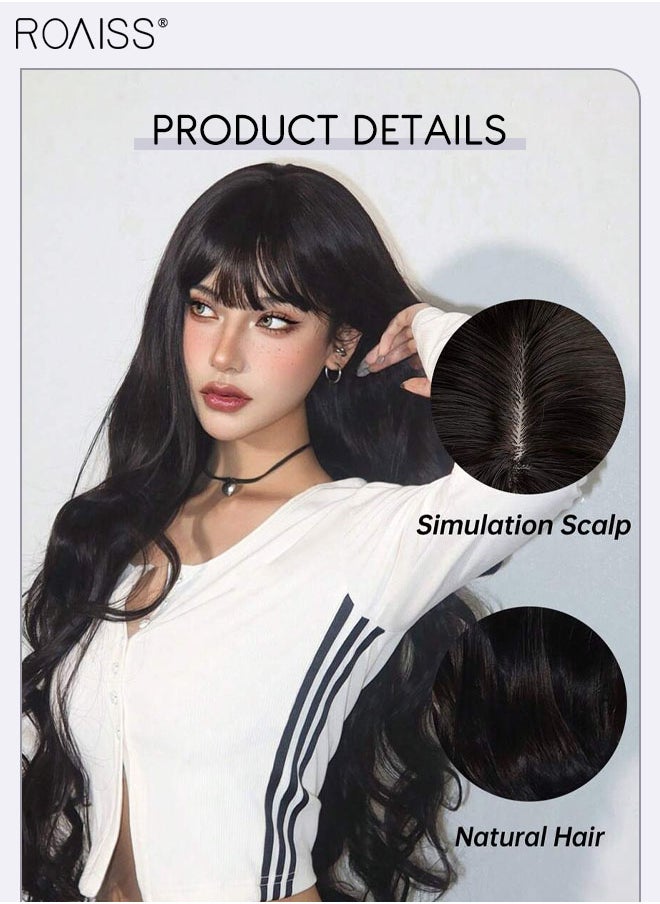 Black Long Wavy Hair Wig, Women's Natural Soft Synthetic Heat Resistant Hair Wig with bangs for Wedding Cosplay Party Daily Wear, 76cm (30 inches) - pzsku/ZD8FB08ECA5FF2544ED64Z/45/_/1722928990/4843b323-a3ac-4c90-b58b-ffb0799063a8