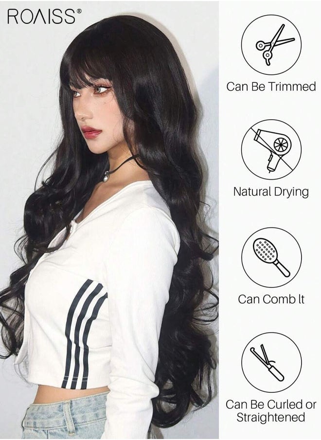 Black Long Wavy Hair Wig, Women's Natural Soft Synthetic Heat Resistant Hair Wig with bangs for Wedding Cosplay Party Daily Wear, 76cm (30 inches) - pzsku/ZD8FB08ECA5FF2544ED64Z/45/_/1722928991/4a606dba-805e-46e4-9e5f-93d6fc67436c