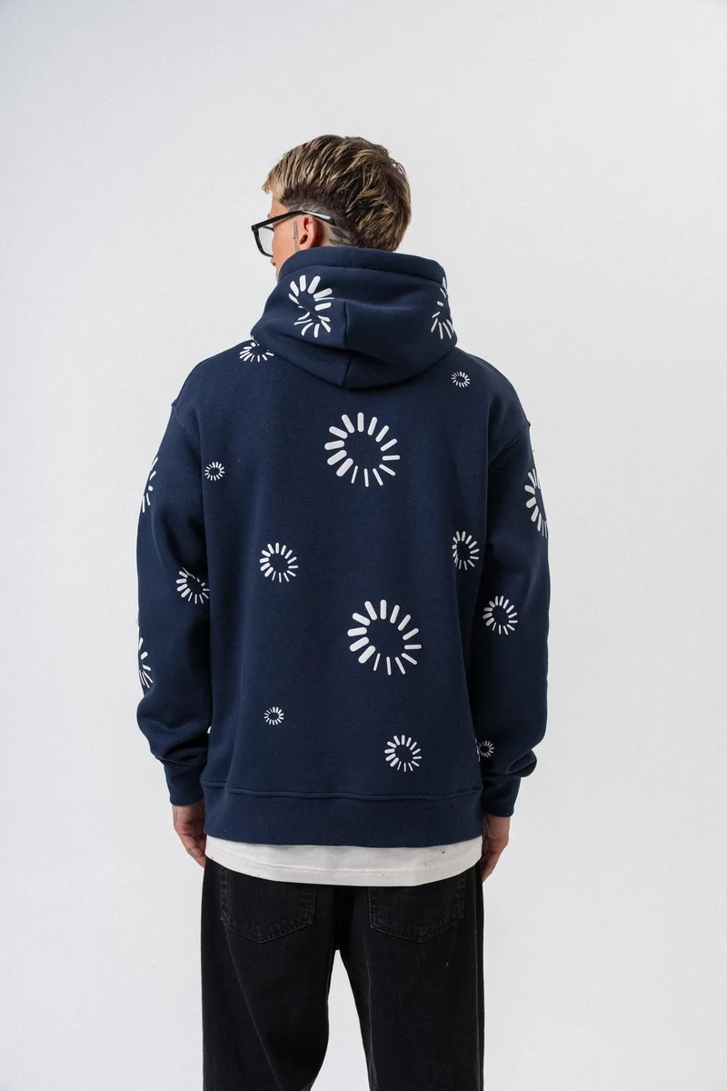 RESPIRE Men’s Upload Printed Oversize Hoodie Navy Blue