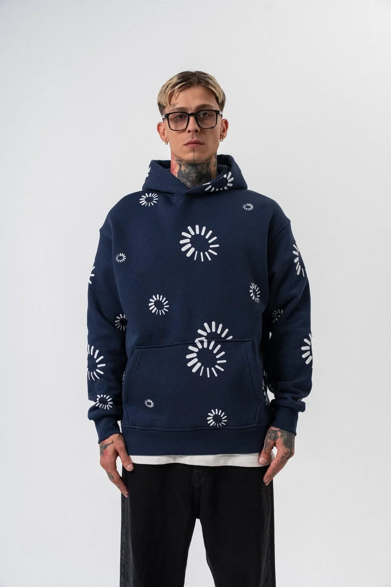 RESPIRE Men’s Upload Printed Oversize Hoodie Navy Blue