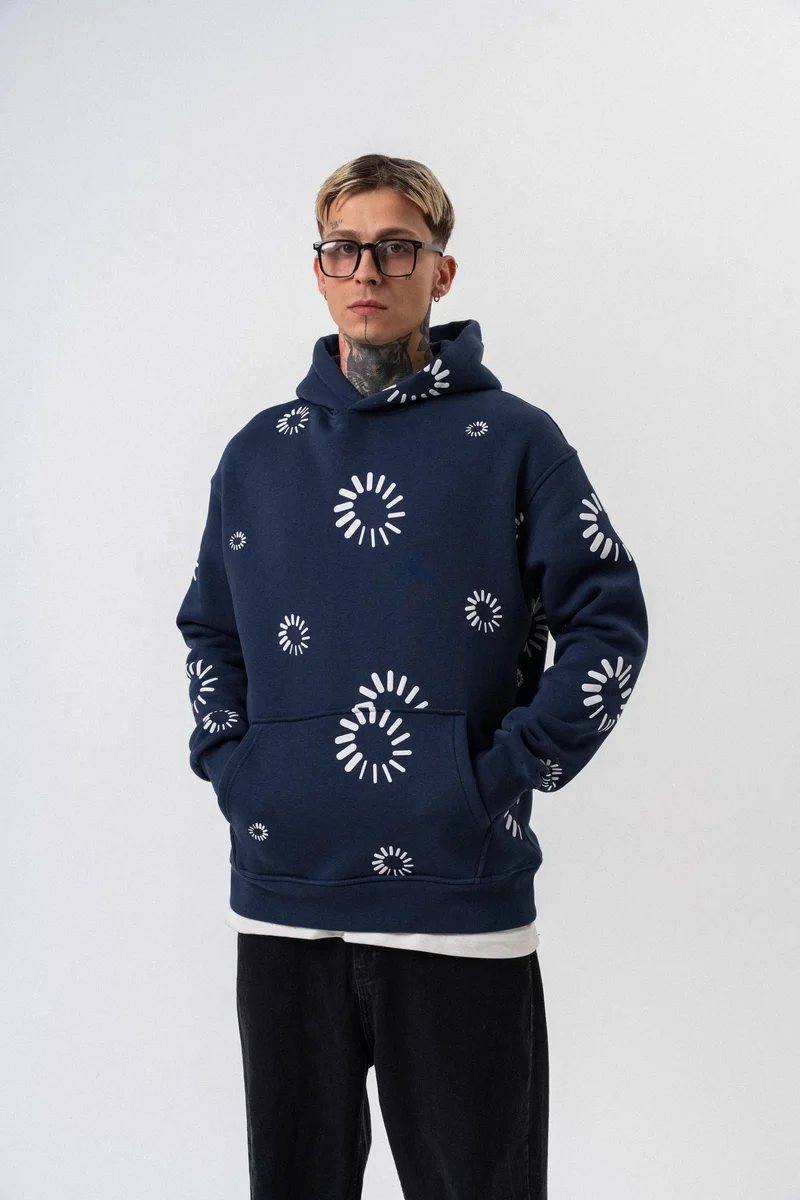 RESPIRE Men’s Upload Printed Oversize Hoodie Navy Blue