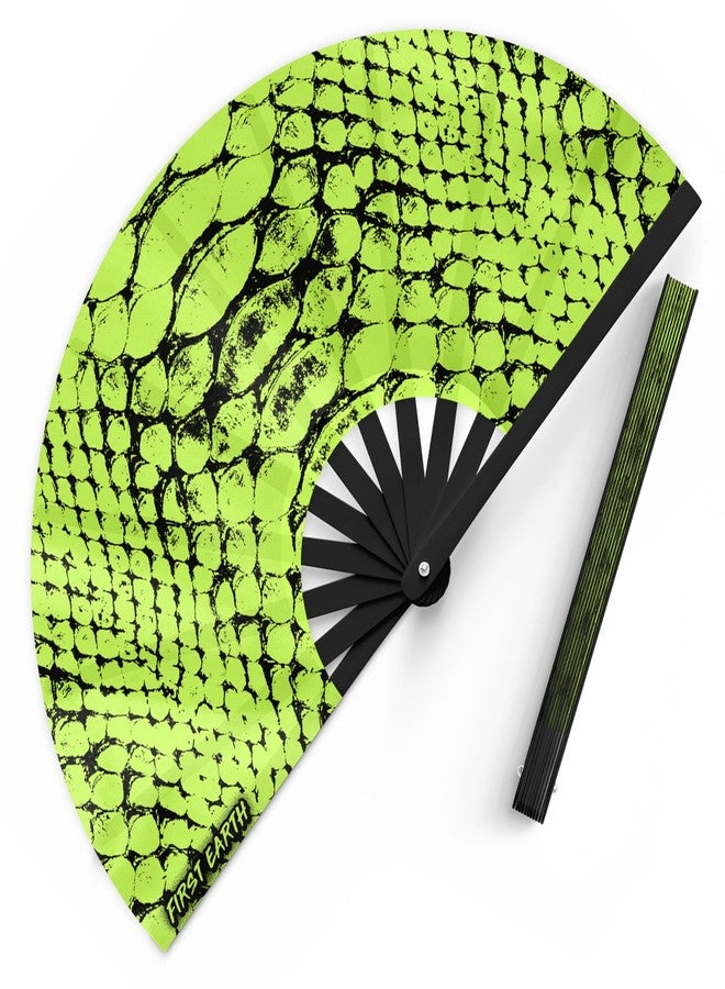 First Earth UV Glow Rave Fan – Folding Hand Fan with Bamboo Ribs & Blacklight Reactive Fabric – Loud Snap, Festival Accessory for EDM, Dance, Party, and Performance – 13” Closed, 25” Open (Neon Snake) - Image 1