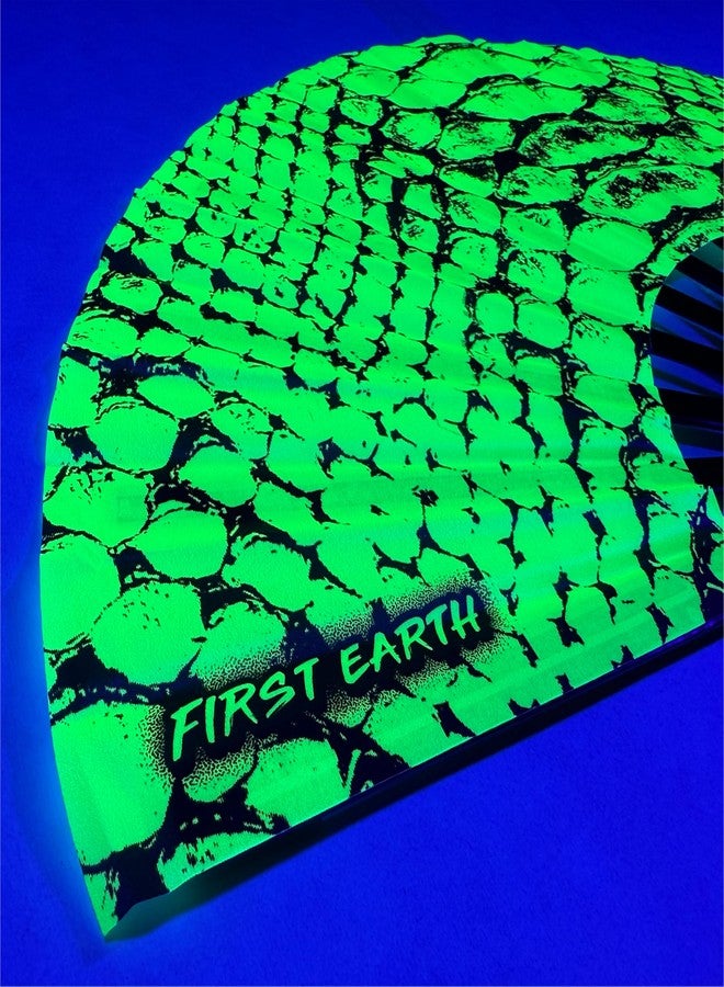 First Earth UV Glow Rave Fan – Folding Hand Fan with Bamboo Ribs & Blacklight Reactive Fabric – Loud Snap, Festival Accessory for EDM, Dance, Party, and Performance – 13” Closed, 25” Open (Neon Snake) - Image 3