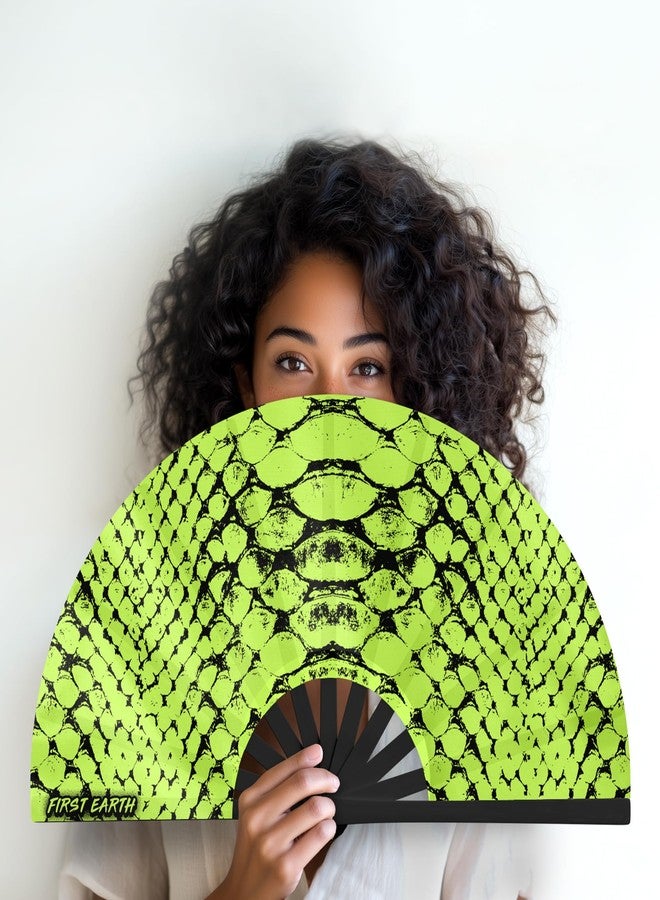 First Earth UV Glow Rave Fan – Folding Hand Fan with Bamboo Ribs & Blacklight Reactive Fabric – Loud Snap, Festival Accessory for EDM, Dance, Party, and Performance – 13” Closed, 25” Open (Neon Snake) - Image 2