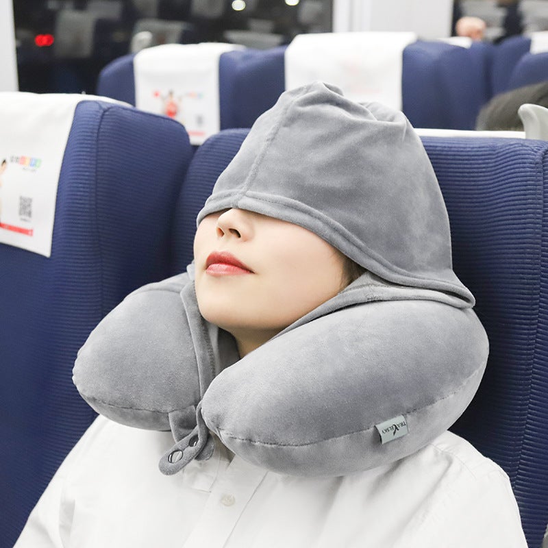Travel Inflatable Hat U-Shaped Pillow Student Nap Pillow Nap Pillow Neck Sleeping Pillow Car Airplane Pillow Set Logo - Image 4