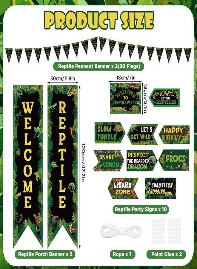 Woosytoo 14 Pcs Reptile Birthday Party Decorations Swamp Lizard Snake Porch Banner Triangle Flag Welcome Reptile Yard Signs for Kids Reptile Themed Birthday Party Backdrop Photo Props Supplies Decor - Image 4