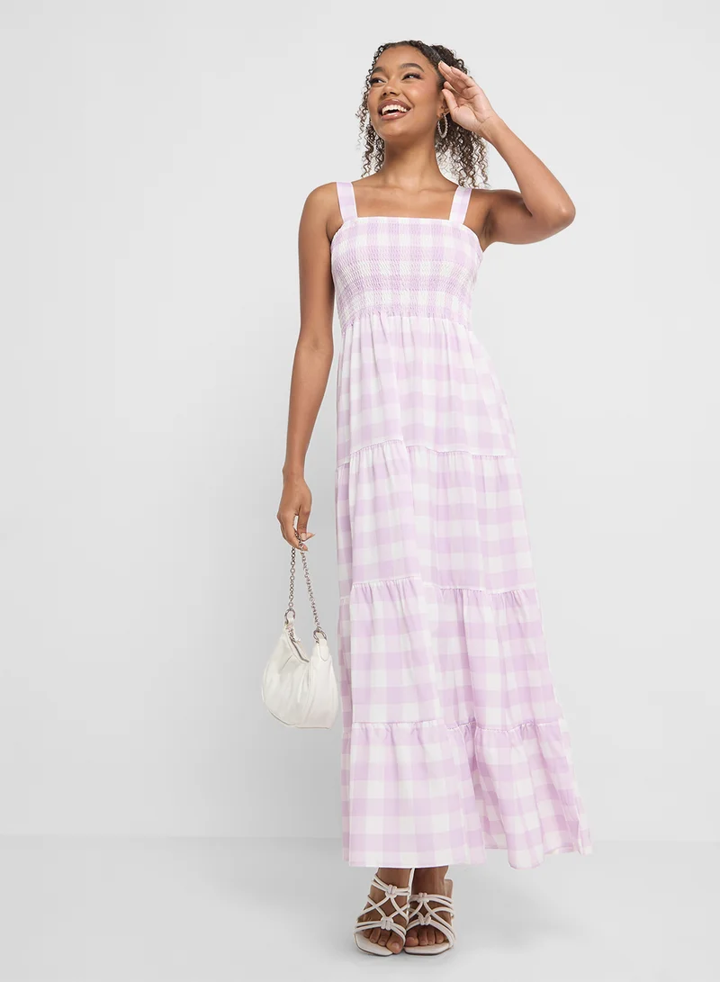 جينجر Gingham Tiered Dress