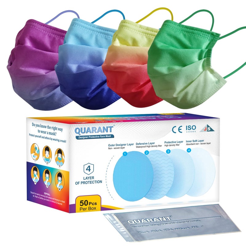 QUARANT Meltblown - Dual SMMS Fabric 4 Ply Designer Protective Face Mask with Nose Clip and Reusable Travel Pouch, Fashion That's Safe (Ombre Combo, Pack of 50) for Unisex - Image 1