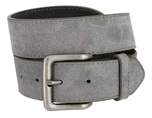 Belts.com Square Buckle Casual Jean Suede Leather Belt 1 1/2" Wide (Gray, 34) - Image 1