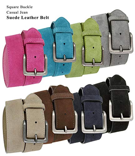 Belts.com Square Buckle Casual Jean Suede Leather Belt 1 1/2" Wide (Gray, 34) - Image 5