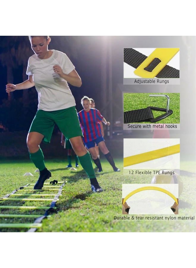 Vztipki Speed & Agility Training Equipment-20ft Agility Ladder, 6 Poles, 12 Soccer Cones, Resistance Parachute, Jump Rope, Soccer Football Basketball Sport Training Set for Kids Youth Adults - Image 4