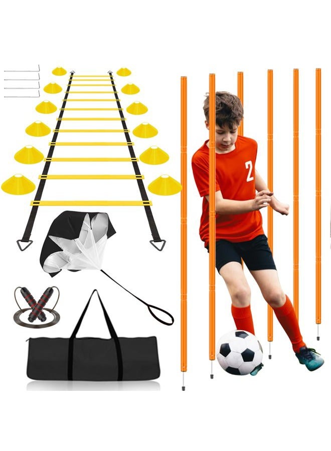Vztipki Speed & Agility Training Equipment-20ft Agility Ladder, 6 Poles, 12 Soccer Cones, Resistance Parachute, Jump Rope, Soccer Football Basketball Sport Training Set for Kids Youth Adults - Image 1