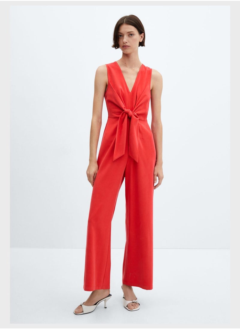 MANGO - Knot Detail V-Neck Jumpsuit - Image 1