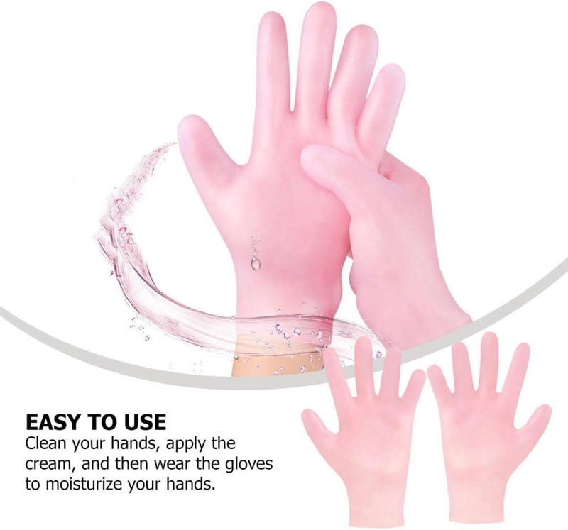 2 Pairs Women Anti-Dry Exfoliating Gloves Pink Moisturizing Hand Care Skin-Friendly Resilient for Dry Hands - Image 3