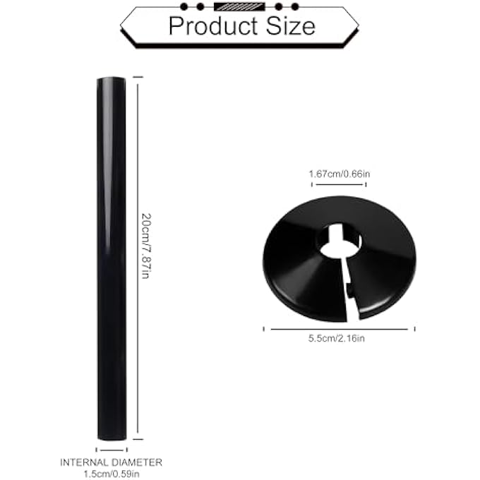 20 PCS RADIATOR PIPE COVERS AND PIPE COLLARS BLACK 200MM X 15MM THICKENED RADIATOR SLEEVES 15MM PLASTIC SNAP ON RADIATOR CAPS - Image 3