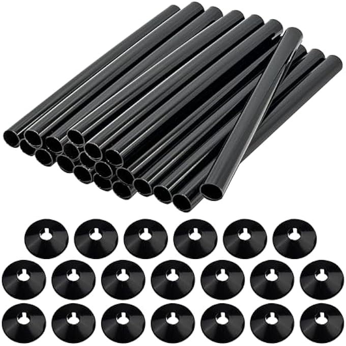 20 PCS RADIATOR PIPE COVERS AND PIPE COLLARS BLACK 200MM X 15MM THICKENED RADIATOR SLEEVES 15MM PLASTIC SNAP ON RADIATOR CAPS - Image 1