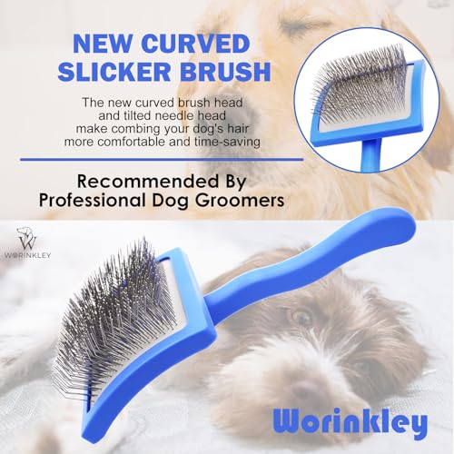 Worinkley Slicker Brush for Dogs, Professional Pet Doodle Grooming brushes for Goldendoodles, Labradoodles, Poodles - Long Pin Detangler for Dematting dog slicker brush - Large - Image 3