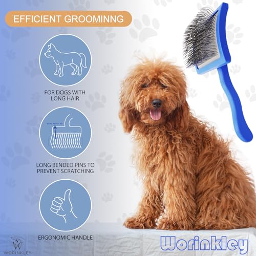 Worinkley Slicker Brush for Dogs, Professional Pet Doodle Grooming brushes for Goldendoodles, Labradoodles, Poodles - Long Pin Detangler for Dematting dog slicker brush - Large - Image 4