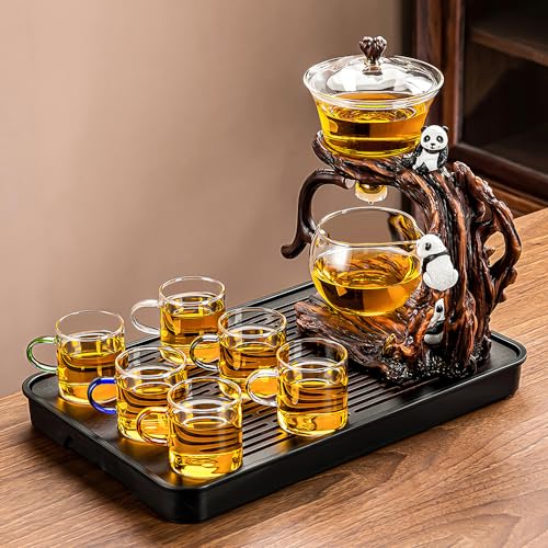 CUNHUY Lazy Kungfu Drip TeaPot, Heat Resistant Tea Set, Semi-Automatic Glass Teapot Suit for Magnetic Water Flow Wooden Glass Teapot Set - Image 5