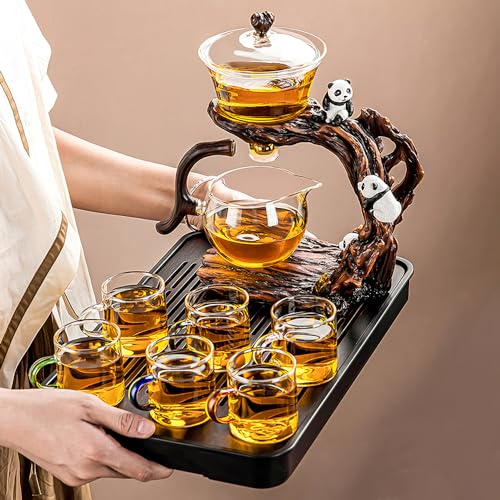 CUNHUY Lazy Kungfu Drip TeaPot, Heat Resistant Tea Set, Semi-Automatic Glass Teapot Suit for Magnetic Water Flow Wooden Glass Teapot Set - Image 2