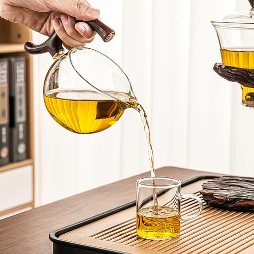 CUNHUY Lazy Kungfu Drip TeaPot, Heat Resistant Tea Set, Semi-Automatic Glass Teapot Suit for Magnetic Water Flow Wooden Glass Teapot Set - Image 4