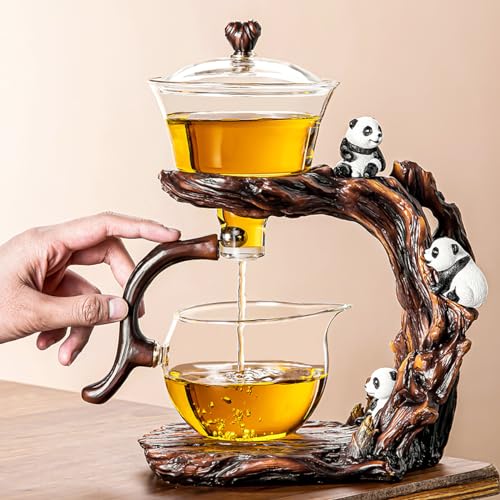 CUNHUY Lazy Kungfu Drip TeaPot, Heat Resistant Tea Set, Semi-Automatic Glass Teapot Suit for Magnetic Water Flow Wooden Glass Teapot Set - Image 1