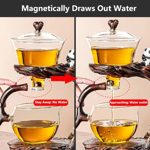 CUNHUY Lazy Kungfu Drip TeaPot, Heat Resistant Tea Set, Semi-Automatic Glass Teapot Suit for Magnetic Water Flow Wooden Glass Teapot Set - Image 3