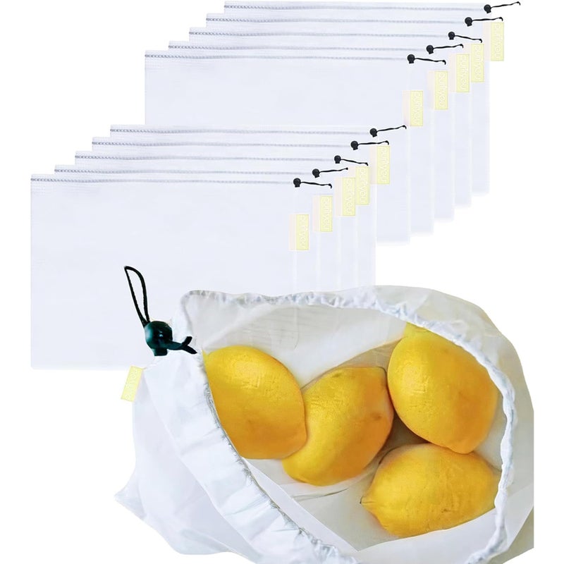 purifyou Set of 10 Reusable Mesh Produce Bags - Heavy Duty, Washable Farmers Market and Storage for Fruits, Vegetables, Groceries, Kitchen, and Home (Small) - Image 1
